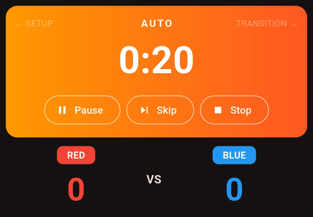 FIRST Command match timer in auto with the red and blue scores